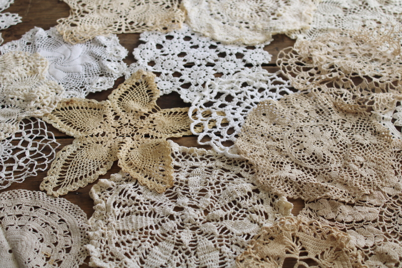 photo of vintage crochet lace doily lot, cottage style shabby chic lace doilies small sizes #1