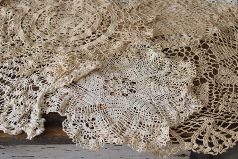 photo of vintage crochet lace doily lot, cottage style shabby chic lace doilies small sizes #2