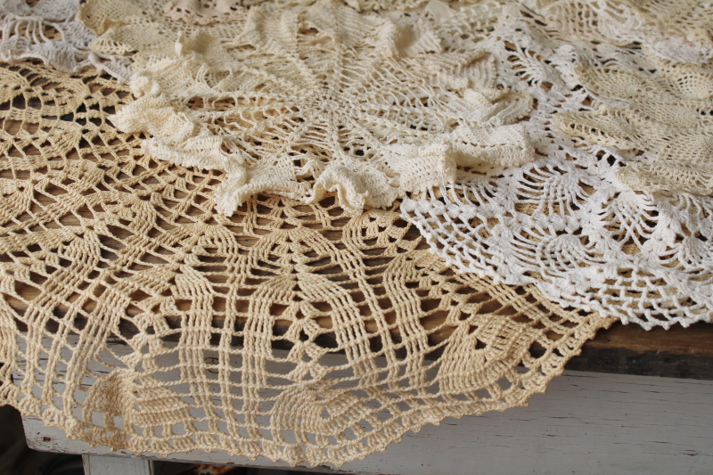 photo of vintage crochet lace doily lot, cottage style shabby chic lace doilies small sizes #3