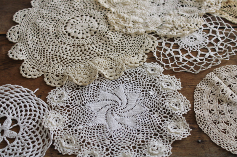 photo of vintage crochet lace doily lot, cottage style shabby chic lace doilies small sizes #9