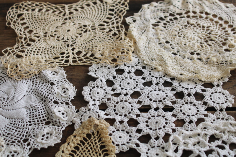 photo of vintage crochet lace doily lot, cottage style shabby chic lace doilies small sizes #11