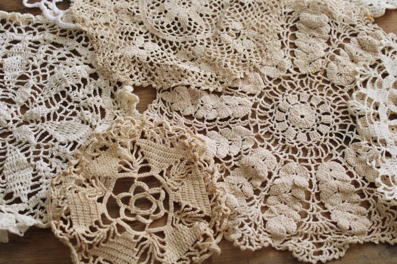 photo of vintage crochet lace doily lot, cottage style shabby chic lace doilies small sizes #12