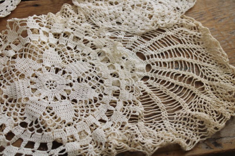 photo of vintage crochet lace doily lot, cottage style shabby chic lace doilies small sizes #13