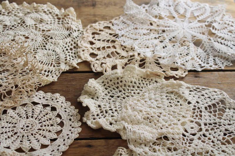 photo of vintage crochet lace doily lot, cottage style shabby chic lace doilies small sizes #14