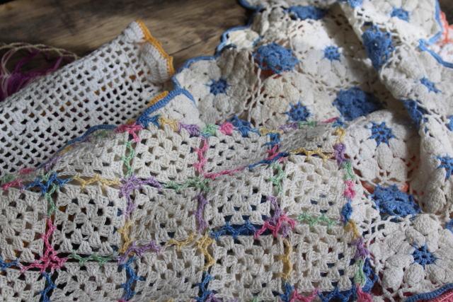 photo of vintage crochet lace doily lot in pretty colored thread, flower doilies and table mats #3