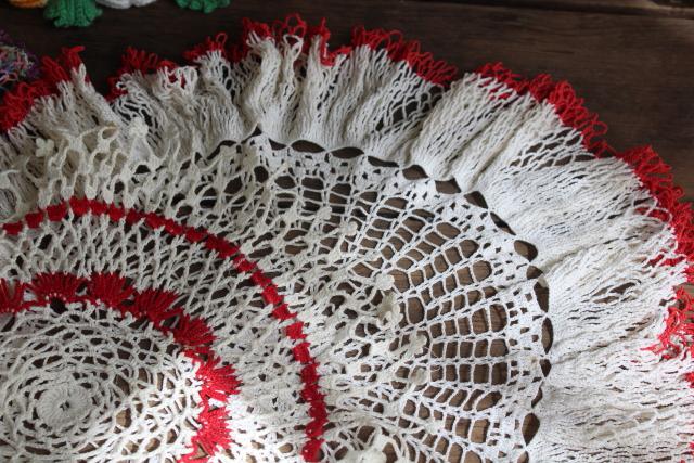 photo of vintage crochet lace doily lot in pretty colored thread, flower doilies and table mats #6