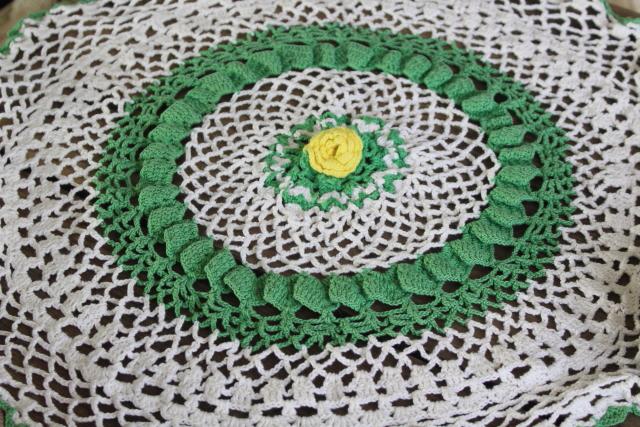 photo of vintage crochet lace doily lot in pretty colored thread, flower doilies and table mats #9