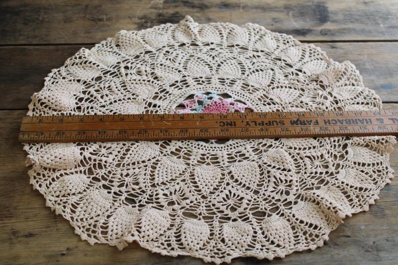 photo of vintage crochet lace doily lot in pretty colored thread, flower doilies and table mats #3