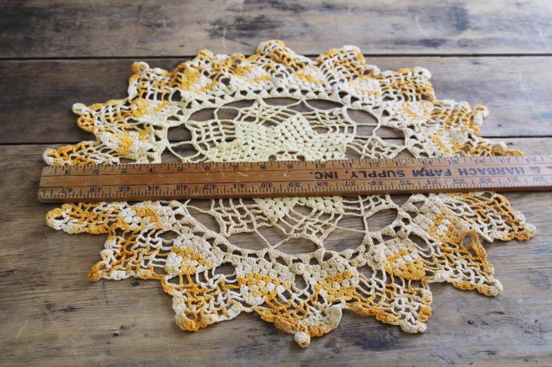 photo of vintage crochet lace doily lot in pretty colored thread, flower doilies and table mats #6