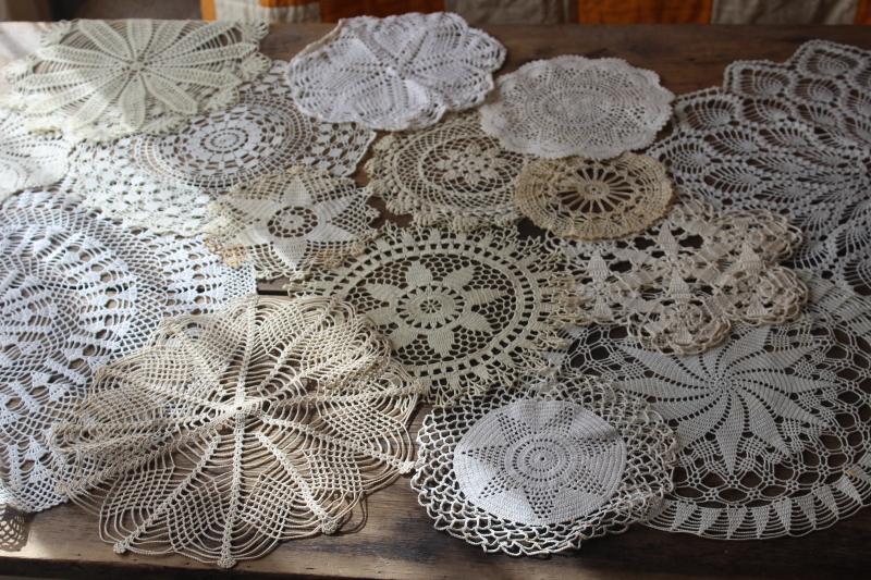 photo of vintage crochet lace doily lot, lace doilies for project crafts upcycled decor #1