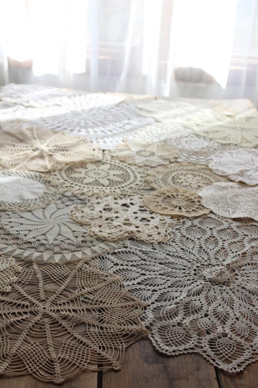 photo of vintage crochet lace doily lot, lace doilies for project crafts upcycled decor #2