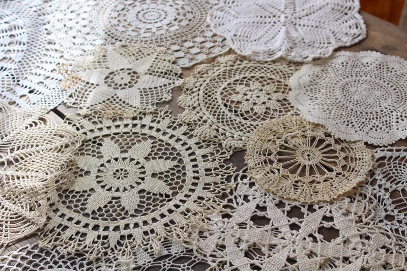 photo of vintage crochet lace doily lot, lace doilies for project crafts upcycled decor #4