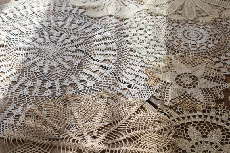 photo of vintage crochet lace doily lot, lace doilies for project crafts upcycled decor #5