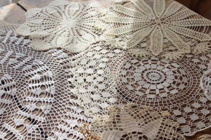 photo of vintage crochet lace doily lot, lace doilies for project crafts upcycled decor #6