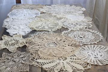 catalog photo of vintage crochet lace doily lot, lace doilies for project crafts upcycled decor