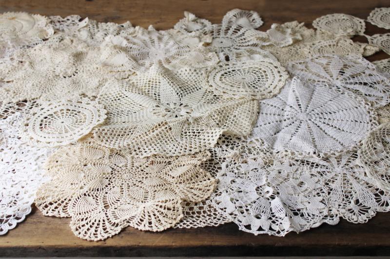 photo of vintage crochet lace doily lot, lace doilies for project crafts upcycled decor #1