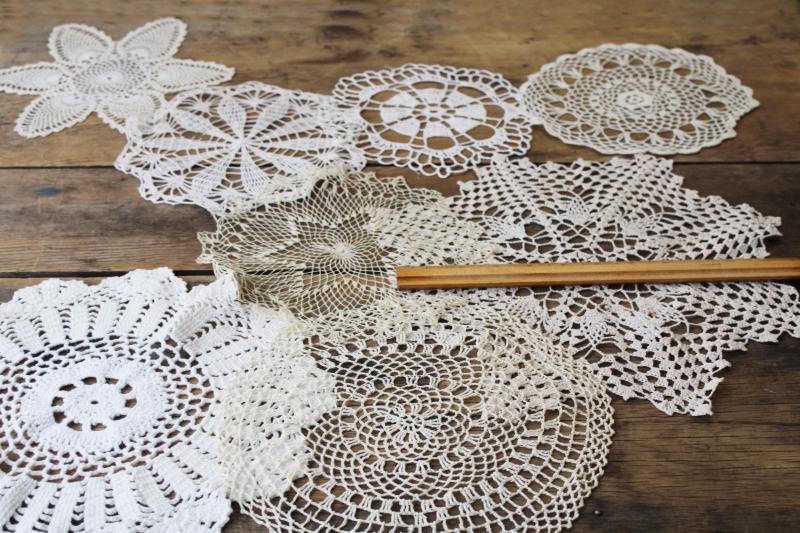 photo of vintage crochet lace doily lot, lace doilies for project crafts upcycled decor #3