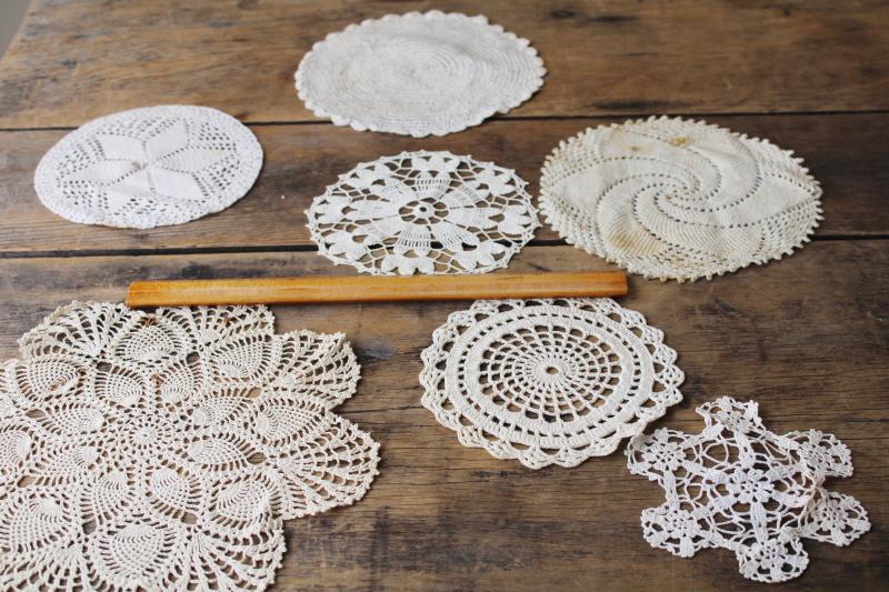 photo of vintage crochet lace doily lot, lace doilies for project crafts upcycled decor #6