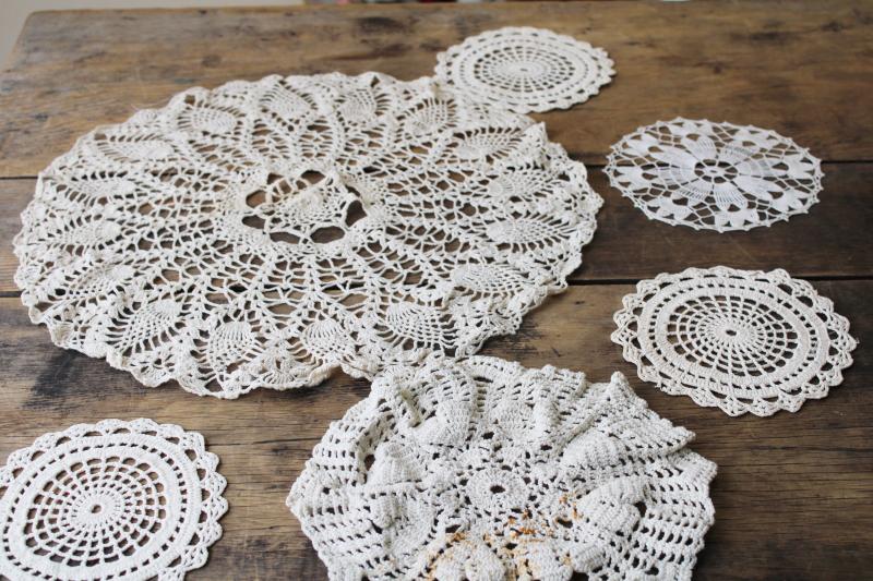 photo of vintage crochet lace doily lot, lace doilies for project crafts upcycled decor #7