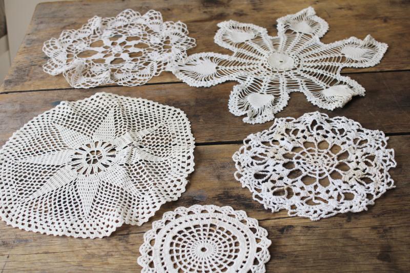 photo of vintage crochet lace doily lot, lace doilies for project crafts upcycled decor #8