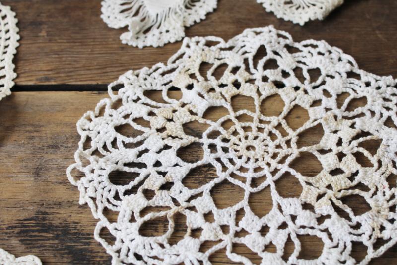 photo of vintage crochet lace doily lot, lace doilies for project crafts upcycled decor #9