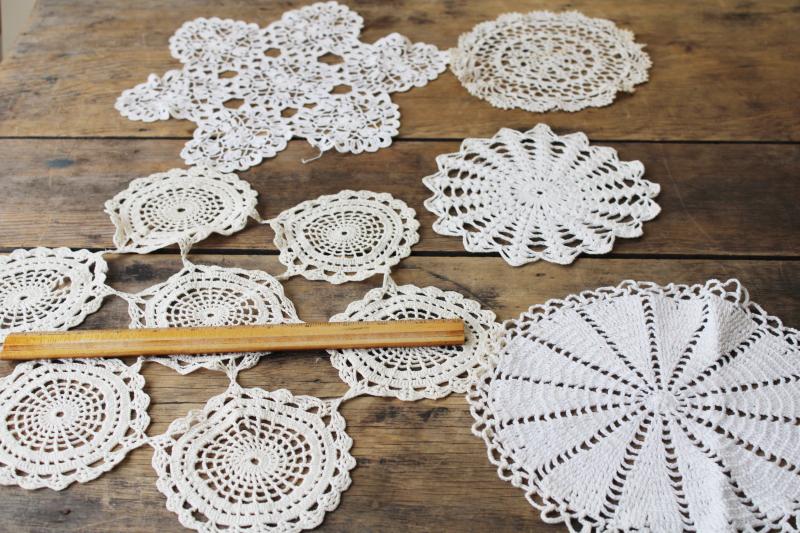 photo of vintage crochet lace doily lot, lace doilies for project crafts upcycled decor #11