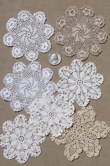 photo of vintage crochet lace doily lot - small doilies, coasters, goblet rounds #7