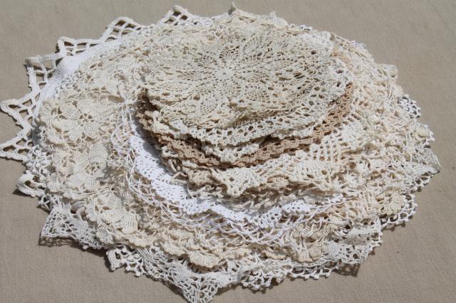 photo of vintage crochet lace doily lot - small doilies, coasters, goblet rounds place mats #2