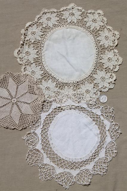 photo of vintage crochet lace doily lot - small doilies, coasters, goblet rounds place mats #8