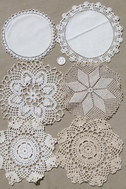 photo of vintage crochet lace doily lot - small doilies, coasters, goblet rounds place mats #9