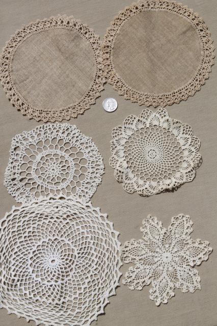 photo of vintage crochet lace doily lot - small doilies, coasters, goblet rounds place mats #10