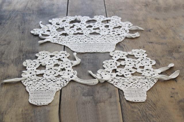 photo of vintage crochet lace flower basket pattern, three piece chair set, cottage chic #1