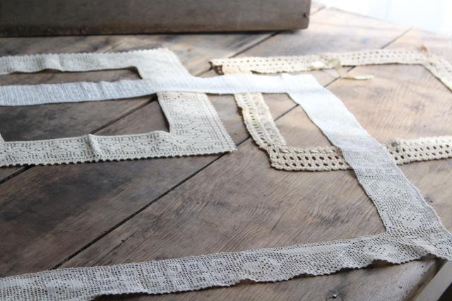 photo of vintage crochet lace frames, handmade wide edging in square rectangular shapes #1