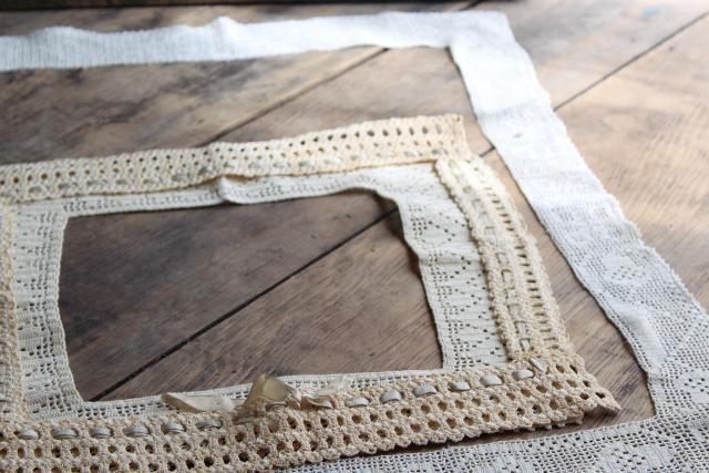 photo of vintage crochet lace frames, handmade wide edging in square rectangular shapes #2