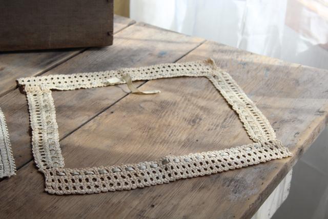 photo of vintage crochet lace frames, handmade wide edging in square rectangular shapes #3