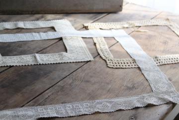 catalog photo of vintage crochet lace frames, handmade wide edging in square rectangular shapes