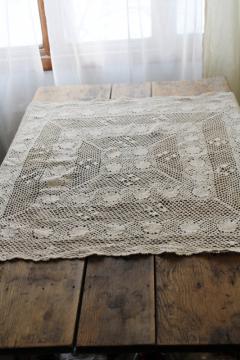 catalog photo of vintage crochet lace small square tablecloth, large doily mat or topper