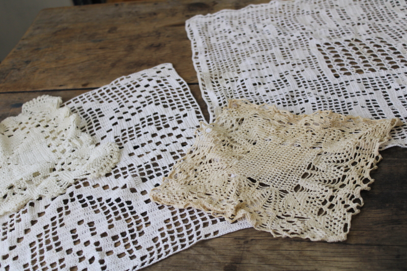 photo of vintage crochet lace square rectangle doilies lot, pillow tops or tray / table mats #6