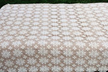 catalog photo of vintage crochet lace tablecloth, handmade table cover lacy flower or snowflake motifs