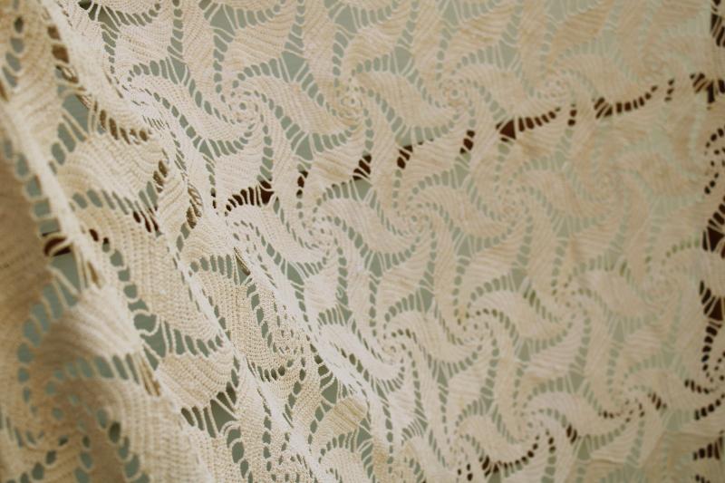 photo of vintage crochet lace tablecloth, lacy pinwheels shabby chic cottage decor #3