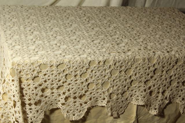 photo of vintage crochet lace tablecloth, shabby chic lacy spider web round doily motifs #1