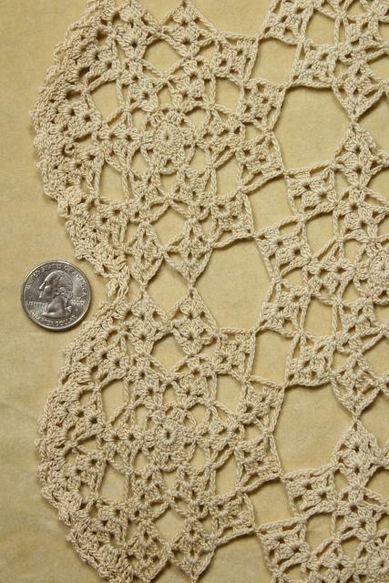 photo of vintage crochet lace tablecloth, shabby chic lacy spider web round doily motifs #5