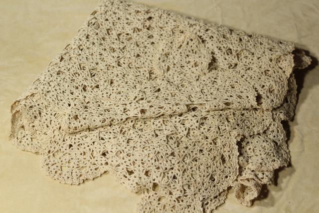 photo of vintage crochet lace tablecloth, shabby chic lacy spider web round doily motifs #9