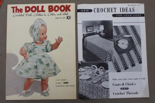 photo of vintage crochet pattern booklets lot, doll clothes, pot holders, crocheted lace patterns #6