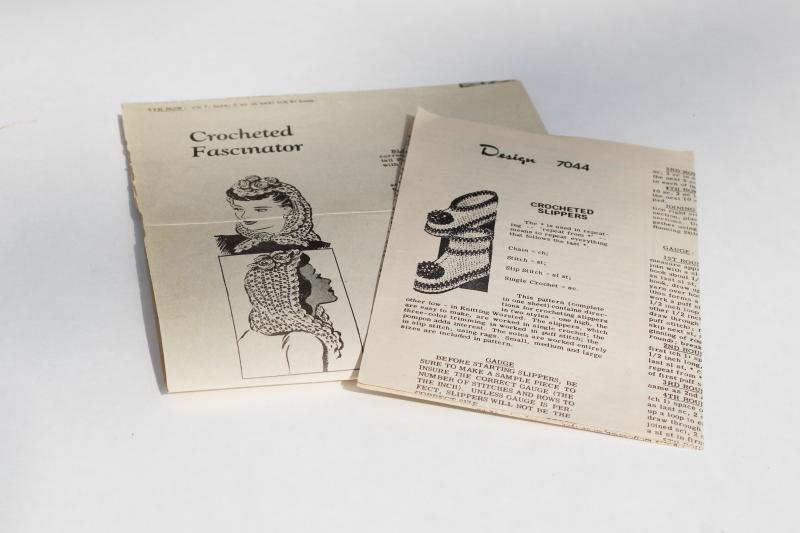 photo of vintage crochet pattern leaflets, 1940s ladies fascinator snood head wrap, slippers #1