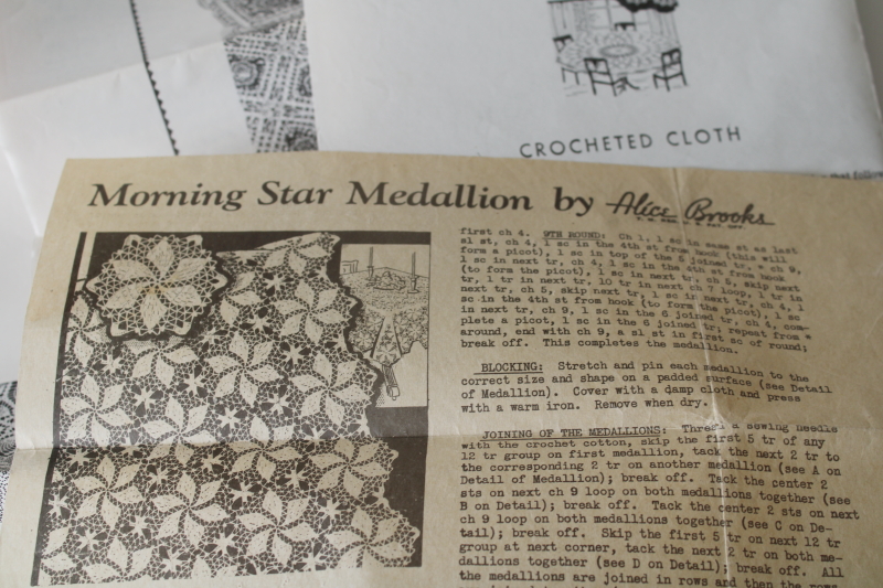 photo of vintage crochet patterns lot Alice Brooks pattern leaflets, crocheted doilies afghans lace tablecloth #3