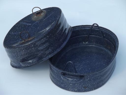 photo of blue & white speckled  graniteware  roaster, vintage Lisk chicken roasting pan #3