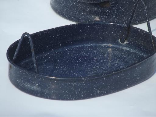 photo of blue & white speckled  graniteware  roaster, vintage Lisk chicken roasting pan #7