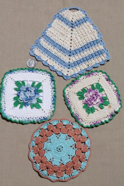 photo of vintage crochet potholders, lot of kitchen pot holders, hot mats, trivets  #2