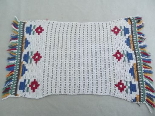 photo of vintage crochet table mats, flower pots placemats set for retro kitchen #2